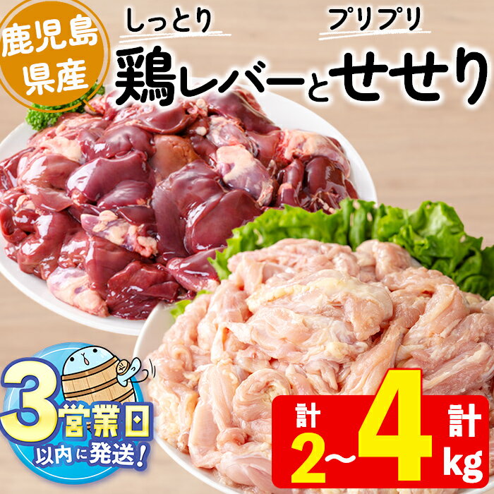 【ふるさと納税】＜すぐ届く！＞【容量が選べる！】鹿児島県産鶏レバー&せせりセット(計2kg or 計4kg)肉 鶏肉 焼鳥 から揚げ レバー レバニラ 焼鳥 ワイン煮 甘辛煮 から揚げ せせり 小肉 ネック 骨なし 国産 九州産 冷凍 小分け【宮下商店】