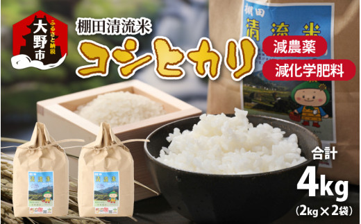  【令和6年産 新米】名水の里 越前大野の棚田清流米コシヒカリ 2kg×2袋 減農薬 減化学肥料