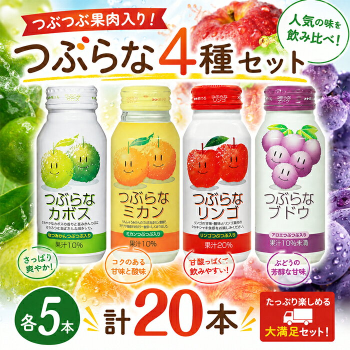 【ふるさと納税】 つぶらな4種セット(つぶらなカボス・つぶらなミカン・つぶらなリンゴ・つぶらなブドウ)各190g×5本 計20本 ／ つぶらな 4種類 つぶらなカボス 詰め合わせ セット 飲み比べセット 家庭用ジュース＜131-744＞