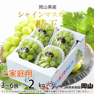 【2025年8月下旬より発送】ご家庭用 岡山県産 シャインマスカット 晴王 2kg(3～6房) ぶどう 葡萄 ブドウ フルーツ 果物