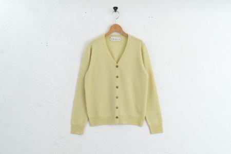 カシミヤ カーディガン度詰 カシミヤ（L.イエロー ）女性用サイズ:S(36)≪白田のカシミヤ≫ 