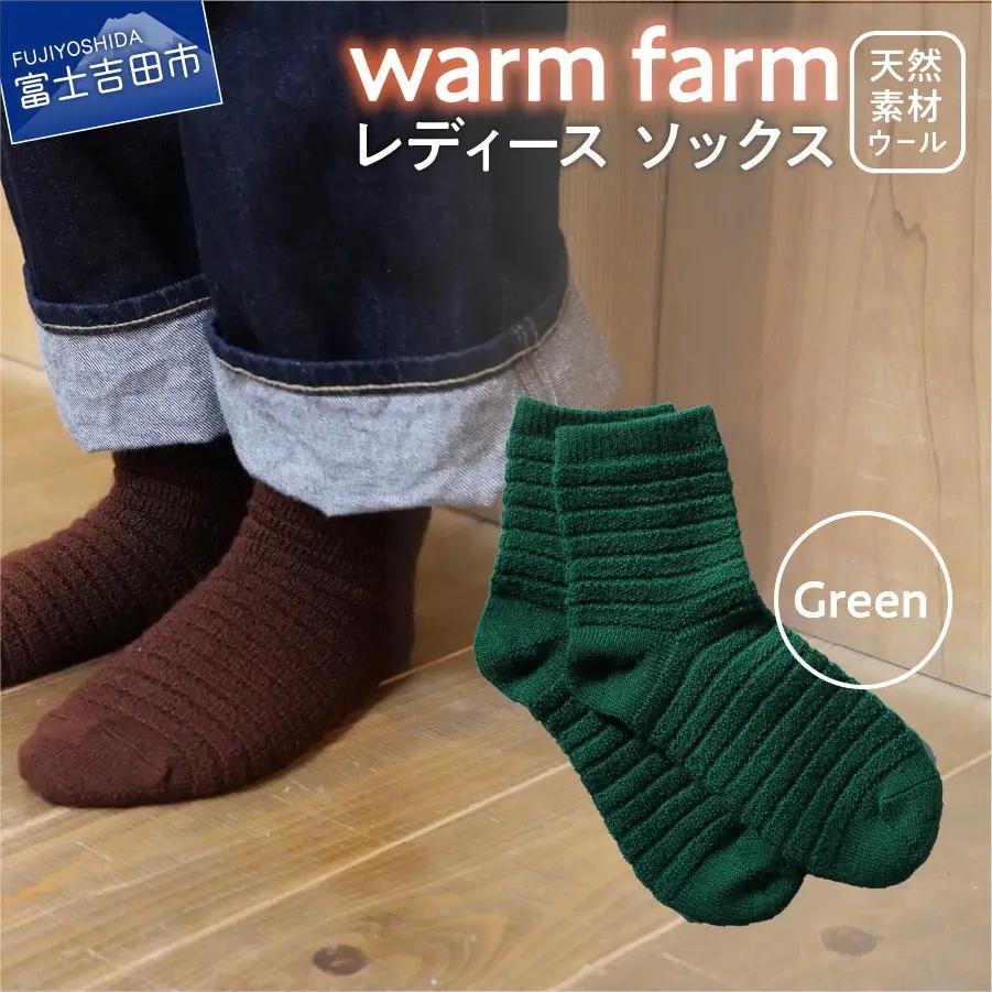 光吸収発熱ウール「ウォームファーム　ソックス」グリーン　アウトドア 日用品 ファッション 雑貨 バナウォーム 天然繊維