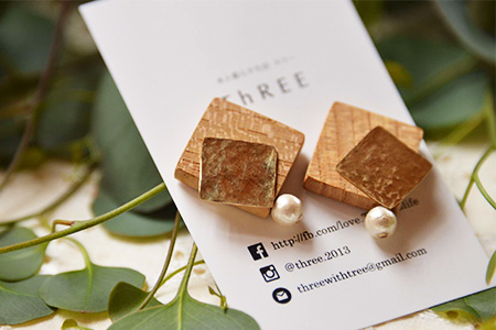 「木のアクセサリー」ケヤキ・真鍮・コットンパールのイヤリング 16KGP TR-9-4 徳島 那賀 木 天然木 木製 ケヤキ アクセサリー ピアス ジュエリー シンプル 上品 大人 エレガント かわい