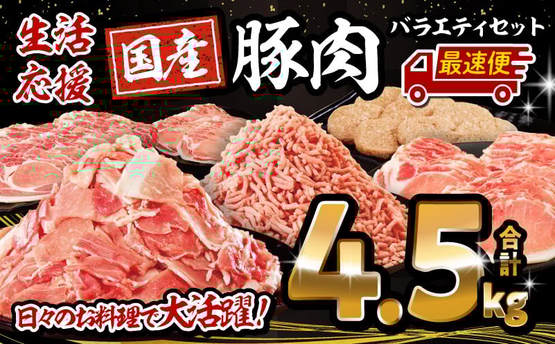 
            【発送時期が選べる】大満足豚肉ロースバラエティセット4.5kg | 大満足 豚肉 ロース バラエティ セット 4.5kg ロース 豚ロース 切り落とし ミンチ 豚ミンチ しゃぶしゃぶ 生姜焼き 肉 豚 お肉 国産 人気 セット ハンバーグ 訳あり 小分け 数量限定 宮崎県 宮崎市 |_M132-094-SKU
          