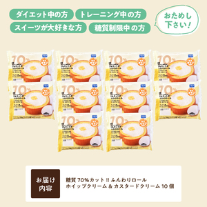 【ふるなびWEEK対象】【シャトレーゼ】糖質70％カット!!ふんわりロール ホイップクリーム&カスタードクリーム10個 ロールケーキ