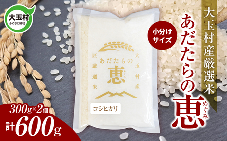 米 大玉村産厳選米「あだたらの恵」（品種：コシヒカリ） 600g（300g×2個） 小分け 梱包 《 令和7年産  》｜ 福島 大玉村 お米 こしひかり 令和7年 精米 白米 こめ コメ 送料無料 大玉村農業振興公社 ｜ on-ak-600g-r7