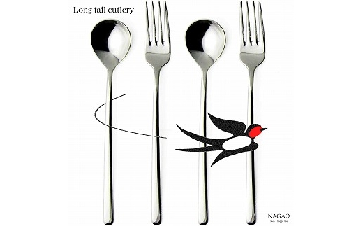 燕三条 ロングテイル ディナーカトラリーセット 4本 鏡面 スプーン フォーク 18-8ステンレス FC012272