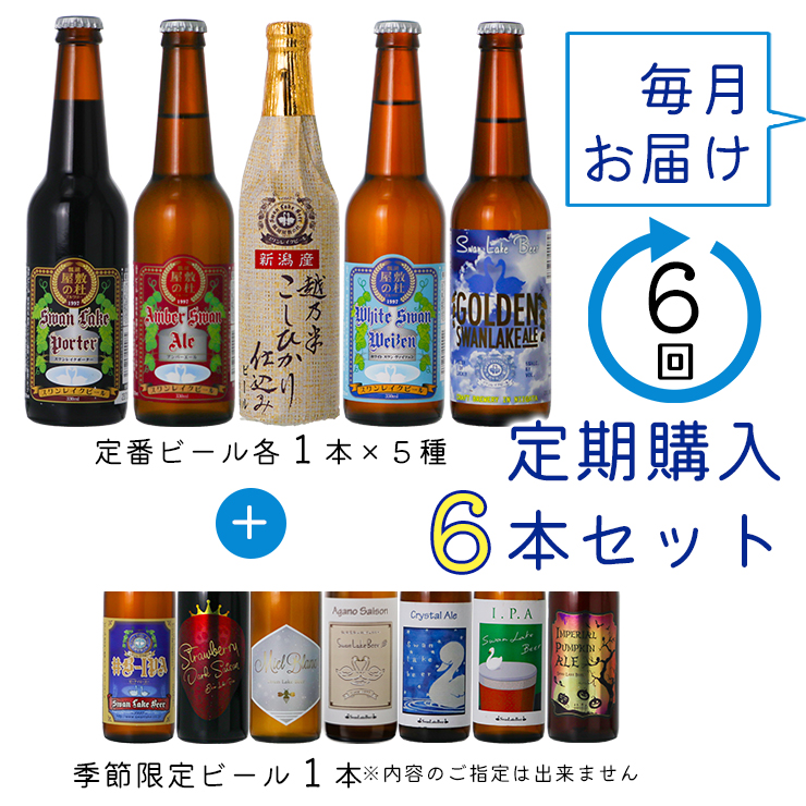 ビ－ル スワンレイクビール 6回定期便 世界一金賞受賞入り 6本セット 阿賀野市 新潟県 阿賀野 クラフト 飲み比べ クラフトビール お酒 1S07075