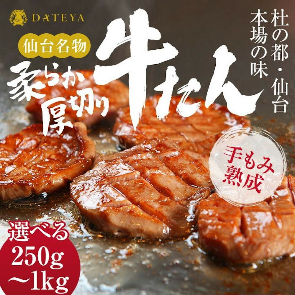 仙台名物 柔らか厚切り牛たん 1kg（250g×4パック）　【 タン元 タン中 食べ応え 味付き タン塩 肉厚 ジューシー 冷凍 旨味 ギフト 贈答用 焼肉 バーベキュー BBQ おかず つまみ 御中元 御歳暮 おうち焼肉 】