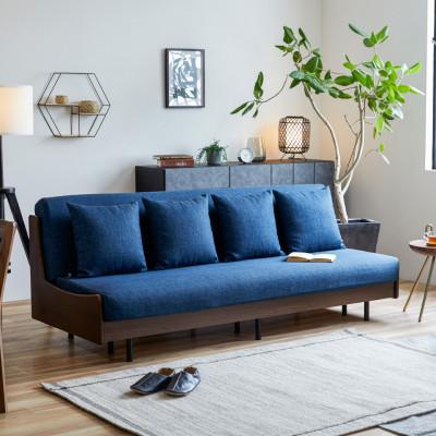 ふるさと納税 大川市 ソファベッド 3人掛け エスタート 200cm:ブラウン×ネイビー【大川家具】