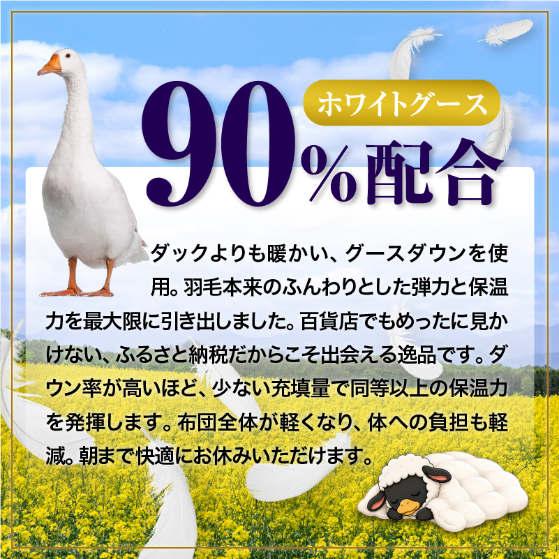 羽毛布団 Royalシリーズ ホワイトグースダウン90% 肌掛け ダウンケット 通年【ダブル】400dp以上 ホテル仕様 完全国内生産 北海道滝川市