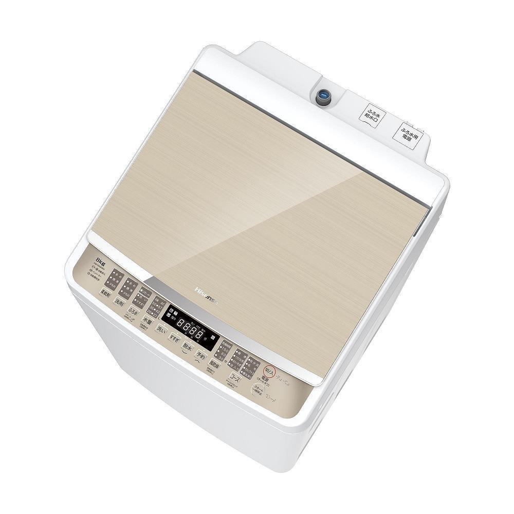 Hisense ハイセンス 洗剤自動投入 洗濯機【設置費込み】8kg 大容量 家族用 2-4人用 低騒音 最短15分洗濯 スマホ操作 リモート洗濯 自動槽洗浄 シャワー水流 激流洗浄 予約機能 インバーター 省エネ ホワイト/ゴールド HW-DG80XH 人気 おすすめ 家電 送料無料