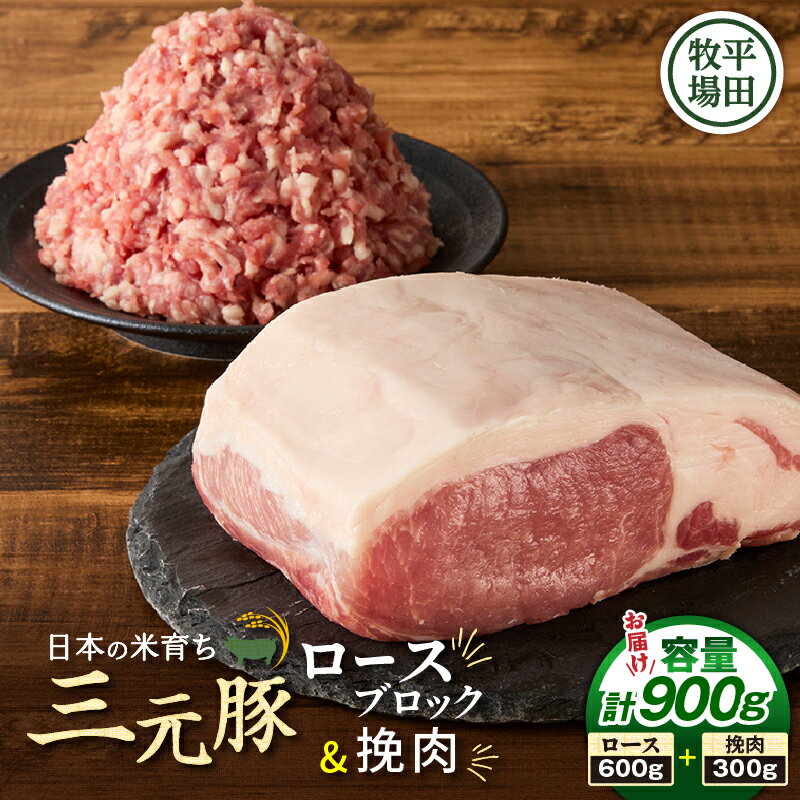 【ふるさと納税】日本の米育ち平田牧場 三元豚ロースブロック（600g）・挽肉（300g）計900g 肉 お肉 にく 食品 苫小牧市産 人気 おすすめ 送料無料 ギフト