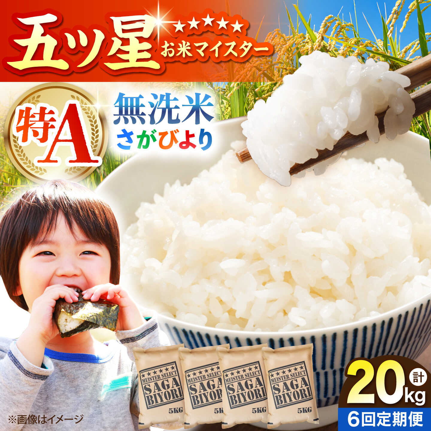 【ふるさと納税】【全6回定期便】 さがびより 無洗米 20kg（5kg×4袋）【五つ星お米マイスター厳選】特A米 特A評価[HBL129]
