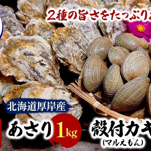 [お歳暮]厚岸産あさり 1kg 殻牡蠣 LLサイズ 20個 マルえもん