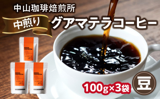 自家焙煎コーヒー 中煎り グアテマラ【豆】100g×3袋（合計300g）中山珈琲焙煎所 コーヒー豆 コーヒー 豆 自家焙煎 珈琲 グアテマラ コーヒー ロースト 中煎り 京都府 木津川市【056-14-01】