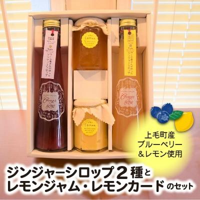 ふるさと納税 上毛町 【上毛町産ブルーベリー・レモン使用】ジンジャーシロップ2種とレモンジャム・レモンカートのセット