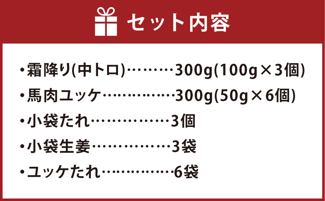 熊本 馬刺し 霜降り (中トロ) 300g ＋ 馬肉ユッケ 300g 合計600gセット 熊本県 高森町 冷凍