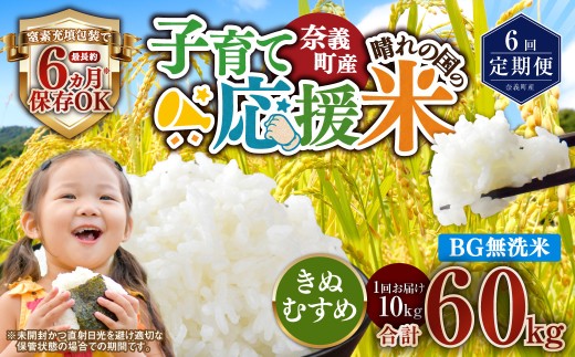 【6回定期便】 子育て応援米  奈義町産米 BG無洗米 きぬむすめ10kg 【窒素充填包装】 【お申込み完了月の翌月から順次発送】  米 お米 白米 ご飯 単一精米 無洗米 国産 定期便 岡山県 奈義町