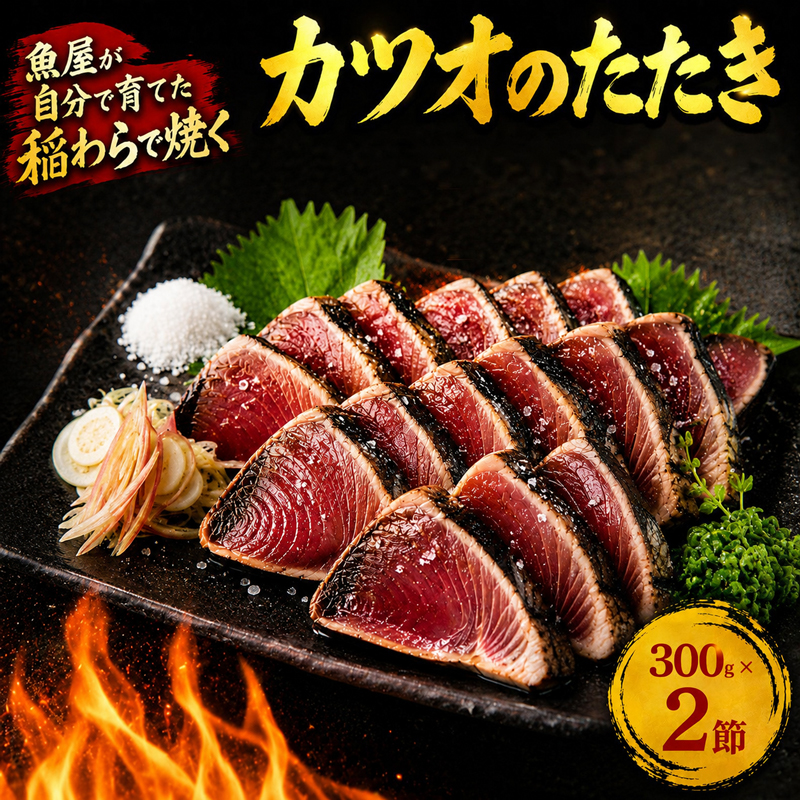カツオの藁焼きタタキ カツオのタタキ 300g×2本 塩 タレ 付き 藁焼き かつおのたたき 鰹 たたき わら焼き 冷凍 刺身 晩ごはん おつまみ おかず 海鮮 人気 年末年始 クリスマス プレゼント