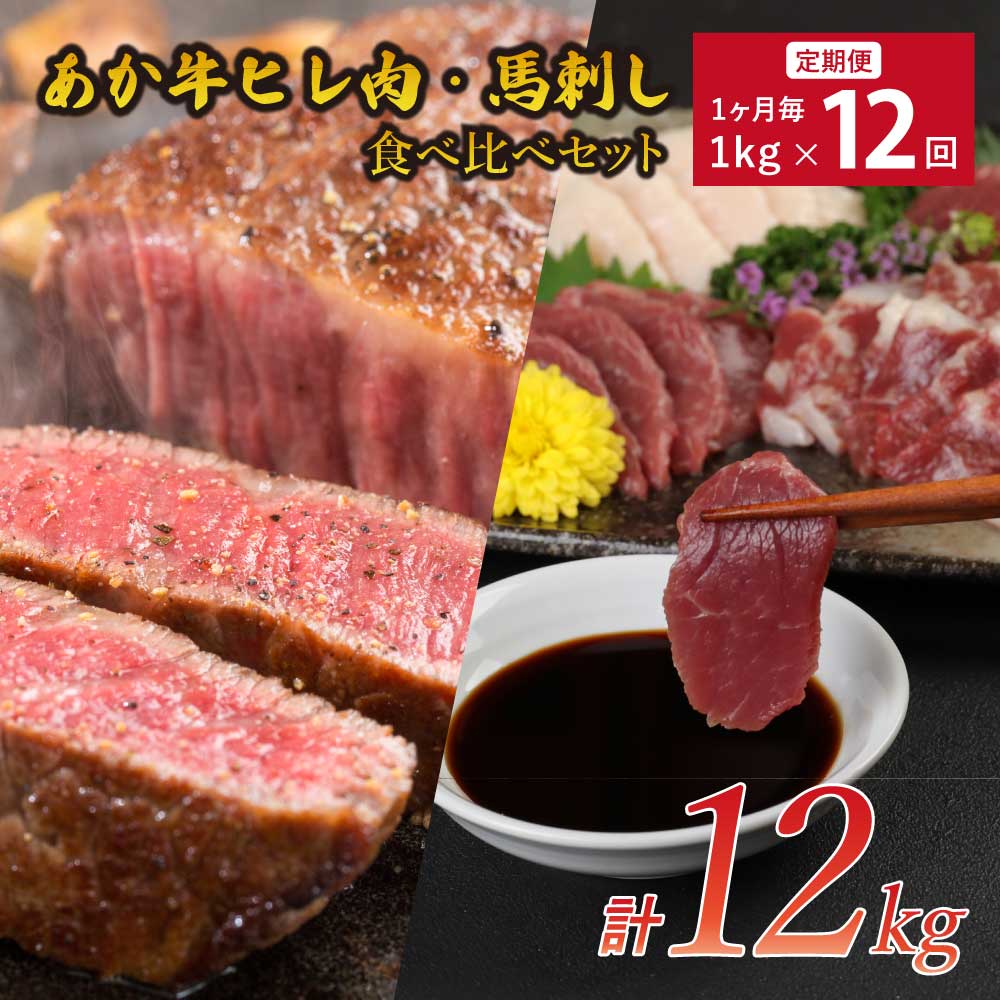 【ふるさと納税】 【12ヶ月定期便】 あか牛 ヒレ肉 800g （6枚前後）馬刺し 200g （赤身100g 霜降り50g たてがみ50g） セット ヒレ フィレ ステーキ ステーキ用 ステーキ肉 馬肉 牛肉 冷凍 送料無料