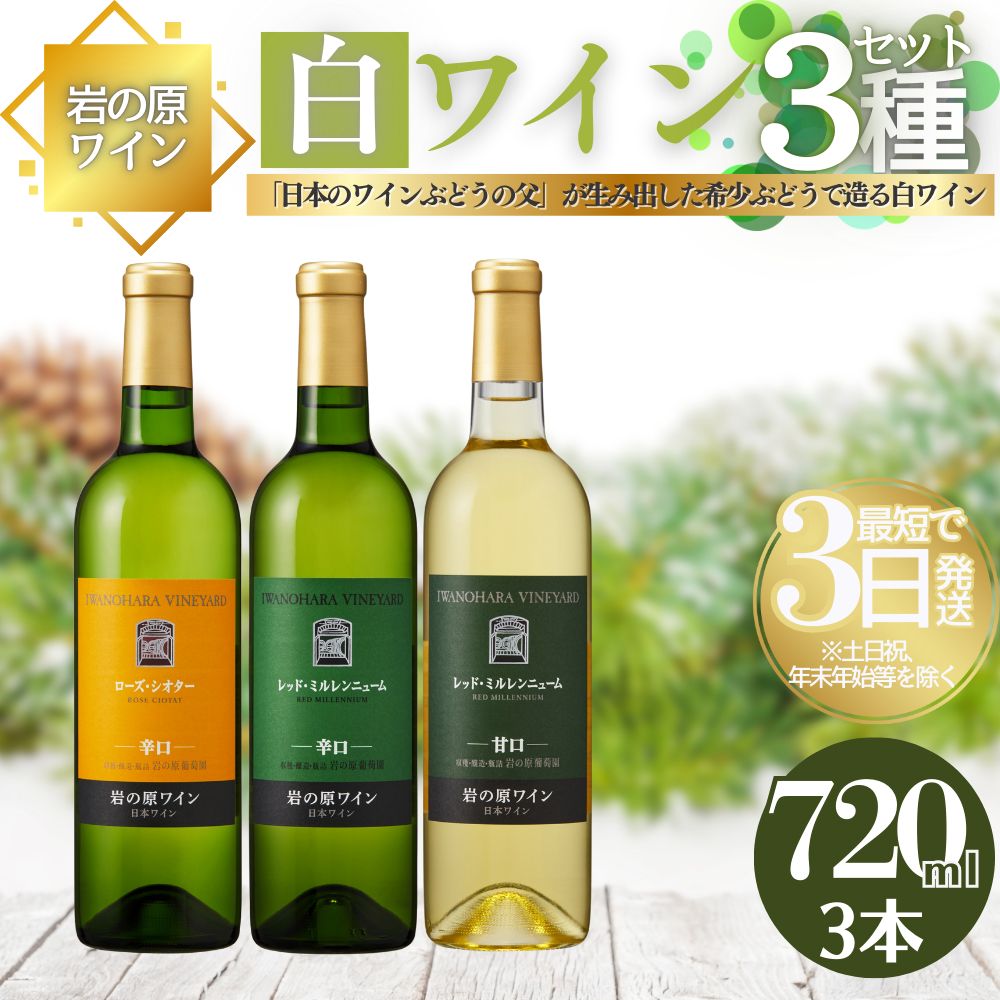 【ふるさと納税】ワイン 岩の原ワイン 希少ぶどう品種 白 3本 セット お酒 おすすめ 岩の原 ふるさと納税 酒 新潟 上越　お届け：入金確認後、順次発送いたします。