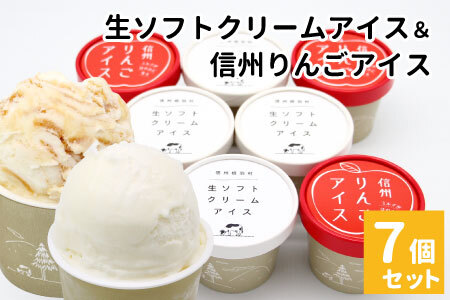 【最短翌日～7営業日以内発送】生ソフトクリームアイス＆信州りんごアイス 7個 生ソフト ミルク マーブルアイス アイスクリーム アイス りんご ふじりんご りんごソース 5000円 