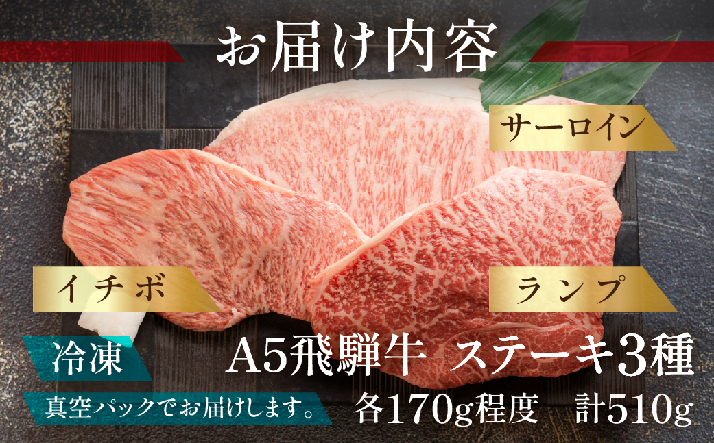 飛騨牛サーロイン・イチボ・ランプステーキセット（サーロイン / イチボ / ランプ各 約170g）【11-18】【冷凍】