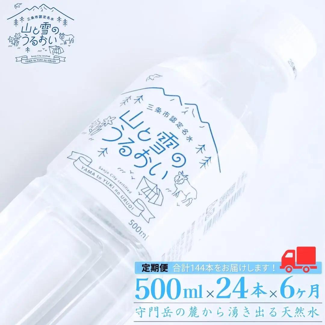 定期便 ミネラルウォーター 500ml×24本 6か月 ナチュラルミネラルウォーター 山と雪のうるおい 軟水 防災 新潟県三条市