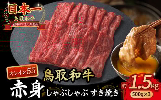 鳥取和牛 最高級品質【オレイン55】 赤身 しゃぶしゃぶすき焼き用 (1.5kg) 鳥取和牛 オレイン55 赤身 モモ ウデ しゃぶしゃぶ すき焼き 国産 牛肉 ブランド牛 和牛 黒毛和牛 KR1278