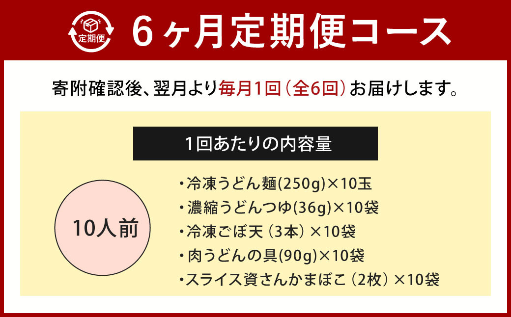 【定期便6カ月】 資さん肉ごぼ天うどん（10人前）×6回