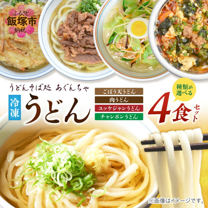 【ふるさと納税】＼種類が選べる！／うどんそば処 あぐんちゃ冷凍うどん4食セット 麺類 ゴボウ天 肉 チャンポン ユッケジャン 冷凍 冷凍うどん だし付き ふるさと納税 うどん