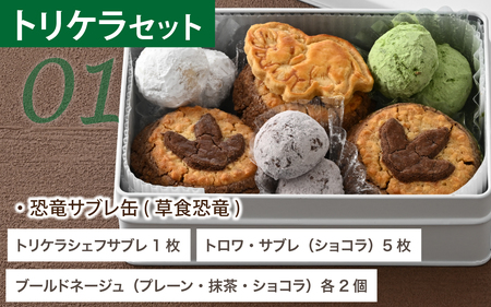 選べる恐竜スイーツ　トリケラセット　冷凍 瓶詰 プリン サブレ缶 おもちゃ 恐竜博物館 ティラノサウルス トリケラトプス スピノサウルス モササウルス 食玩 玩具菓子 きょうりゅう 男の子 プレゼント