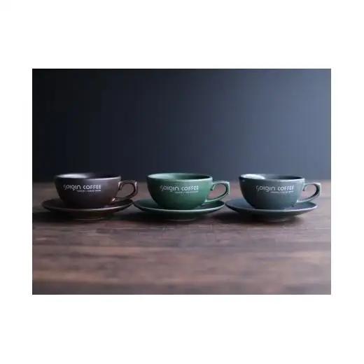 【有田焼】SOIGIN COFFEE　ロゴ入りラテカップ&ソーサーセット（ブラウン）