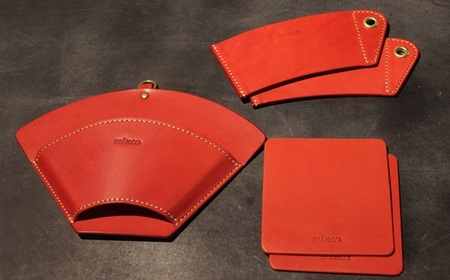 【minca】栃木レザーのカフェグッズ3アイテム5点セット 自宅、オフィス、キャンプシーンでのカフェタイムに/レッド　678【日用品 人気 おすすめ 】