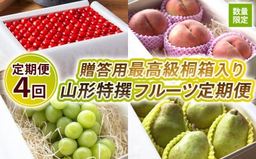 【定期便4回】【数量限定】贈答用最高級桐箱入り 山形特撰フルーツ定期便4回【令和8年産先行予約】FS25-123 くだもの 果物 フルーツ 山形 山形県 山形市 2026年産