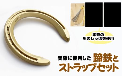 蹄鉄 （ アルミ製 ゴールド ）& 馬のしっぽの毛 ストラップ （ 芦毛 ） 【馬っこパーク・いわて】／ てい鉄 さび止め 錆止め サビ止め 金 金色 アルミ 加工 馬毛 尻尾 幸運 開運 厄除け 魔除け アイテム 本物 インテリア アクセサリー おすすめ