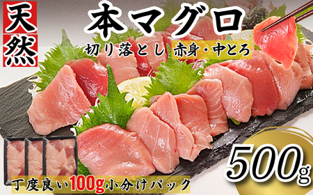 ＼ まぐろ ／ 天然本まぐろ 切り落とし 500g(100g×5P） マグロ 本まぐろ 中とろ 赤身 天然 鮪 小分