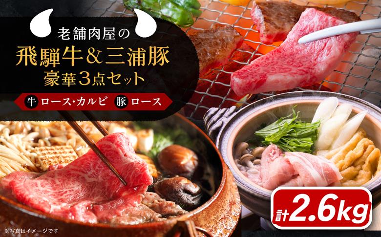 飛騨牛ロース1kg カルビ700g 三浦豚ロース900g 豪華3点セット しゃぶしゃぶ・焼肉 和牛 国産 霜降り 恵那市 / 岩島屋 [AUAJ014]