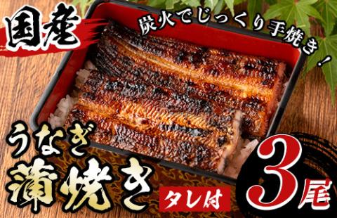 A01 国産！うなぎ蒲焼き(3尾・タレ付き) 国産 九州産 鰻 ウナギ うな重 うなじゅう 蒲焼 かばやき 白焼 しろやき 土用 丑の日 うな丼 タレ タレ付 おかず 冷蔵 特産品 お土産 ギフト プレゼント【尾方屋】