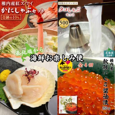 ふるさと納税 稚内市 【毎月定期便】〈最北端から〉海鮮お楽しみ便 カニしゃぶ・いくら・ほたて・たこしゃぶ全4回