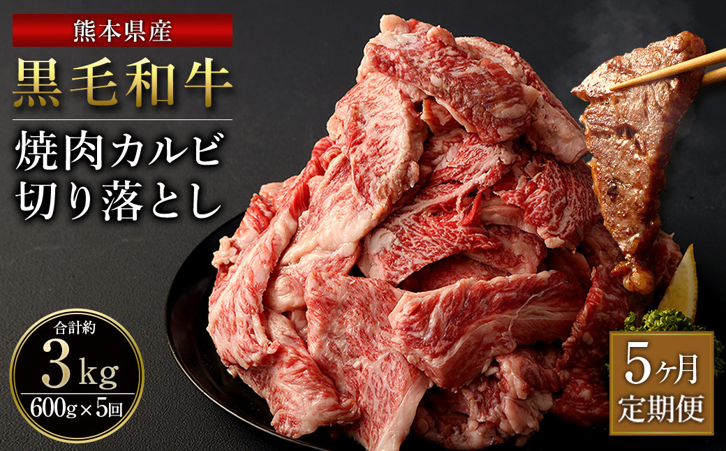 【5ヶ月定期便】熊本県産 黒毛和牛 焼肉 カルビ 切り落とし 600g 300g×2パック 和牛 牛肉 肉 炒め物 国産 九州産