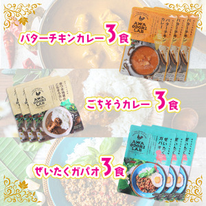 旅する阿波尾鶏シリーズ 3種 各3食入 計9食 バターチキンカレー ごちそうカレー ぜいたくガパオ カレー ガパオ タイ料理 常温 レトルト AWAODORI LAB
