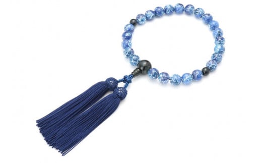 
【京念珠×京ちりめん】青虎目石 数珠袋付き ブルー【土屋念珠店/男性用/メンズ/数珠/略式/仏具】
