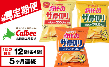 【定期便5カ月】ザ厚切りのための ３種セット うすしお・コンソメ・のりしお 各4袋 カルビー ポテトチップス 《千歳工場製造》