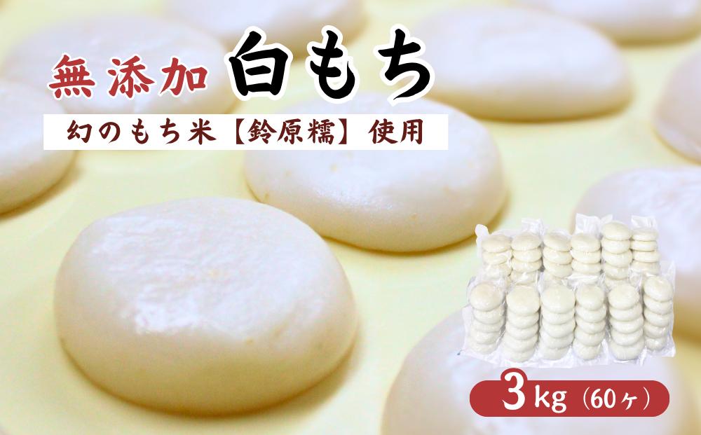 
            希少品種「鈴原糯」100％使用 無添加 白もち 60個 計3㎏｜丸餅 真空パックでお届け AL1-7
          