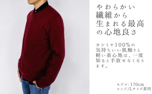 【先行予約】Vネックセーター カシミヤ 100% ( エンジ・M ) メンズ 日本製 | ニット Vネック 薄手 無地 シンプル 長袖 秋冬 冬 新潟県 五泉市 高橋ニット株式会社