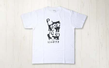 PEACEな ねこTシャツ（黒色・白色）各1枚・PEACEな ねこクリアホルダー（黒色・白色）各1枚・エコバッグ（青色）セット ／ 計5点 Tシャツ クリアホルダー 長崎県 長崎市