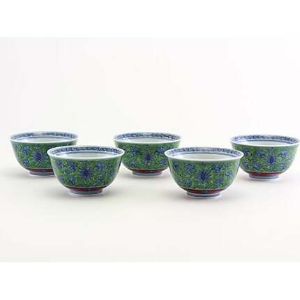 源右衛門窯 緑彩唐草 湯呑 食器 茶呑 5個セット 有田焼 A260-14