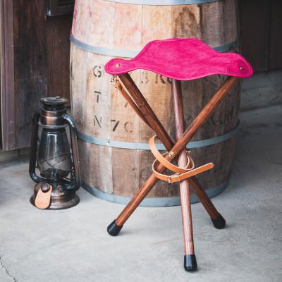 ふるさと納税 大野町 【お申込み受付後生産】革と木のハンティングチェア(ハイタイプ):ピンク